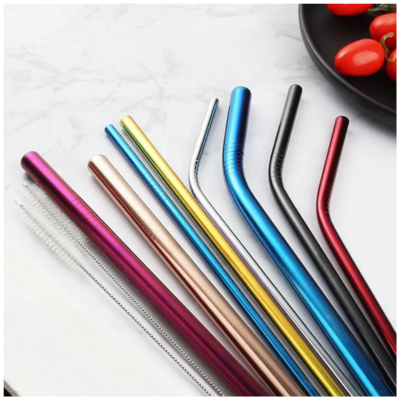 High-quality Stainless Reusable 304 Stainless Steel Metal Drinking Straw Set With Bag Customized Logo